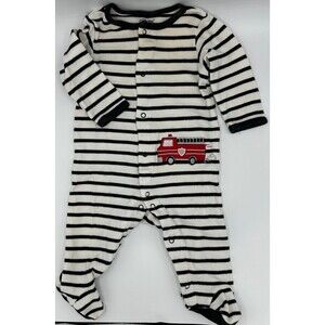 Little Me Fire Truck Button-Up. Black White Sripe (925)